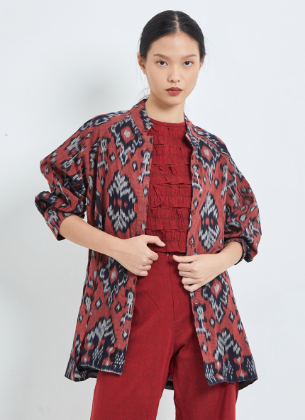 Red Mayleen Pattern Tenun Top