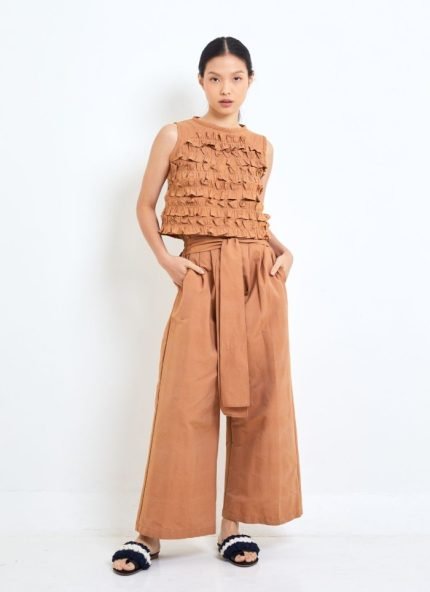 Brown Lai Ruffle Tenun Top