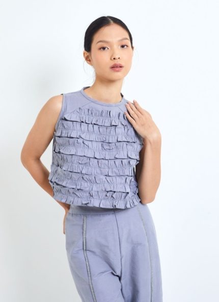 Grey Lai Ruffle Tenun Top