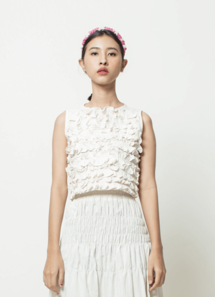 White Lai Ruffle Tenun Top
