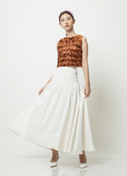 Orange Lai Ruffle Tenun Top