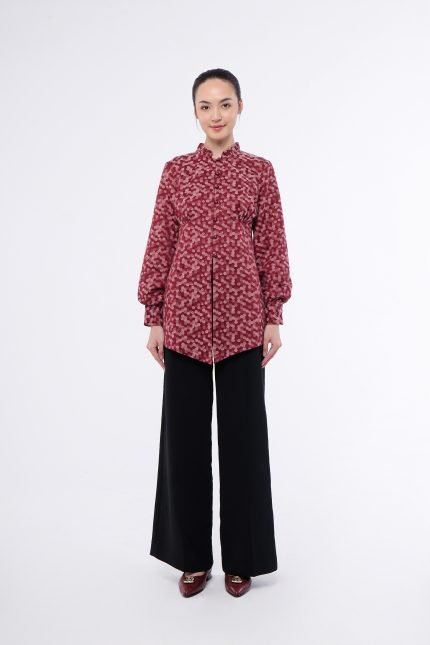 Aleena Red Cotton Jacquard Tunic