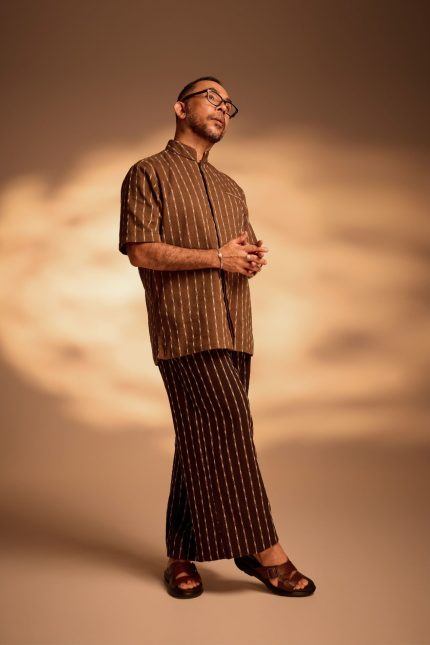 Aghan Brown Handwoven Tenun Short-Sleeve Shirt